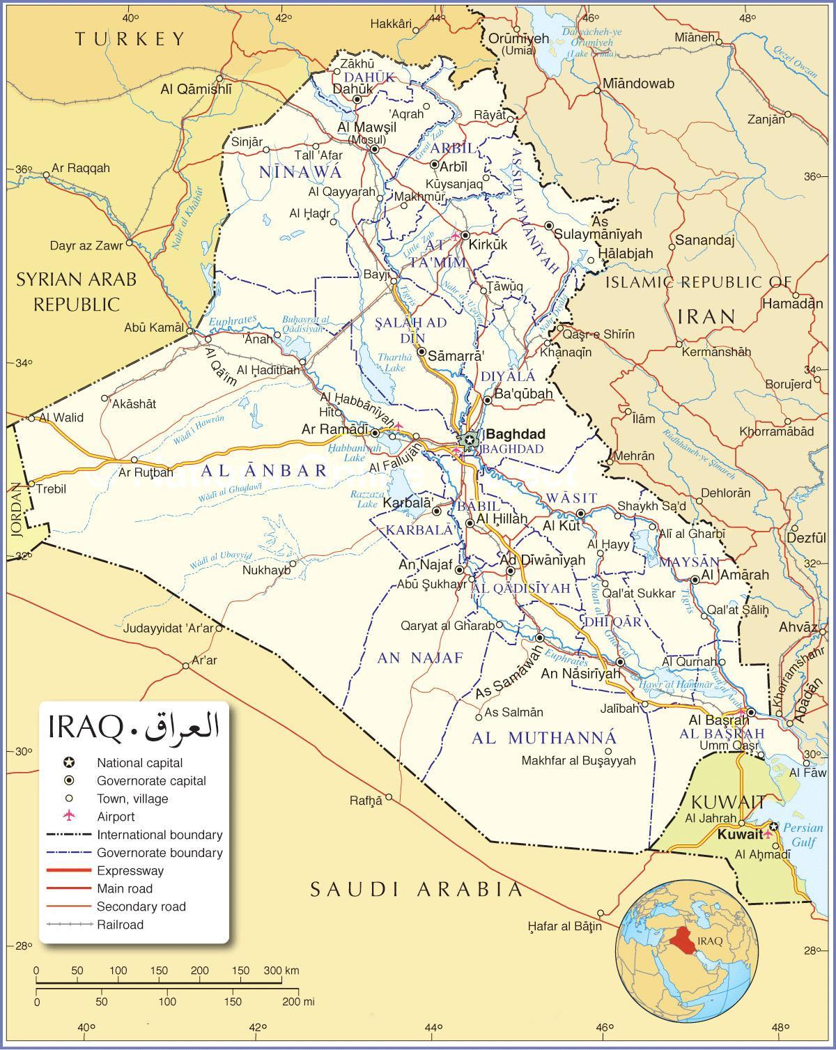 Mapa Iraku ciest